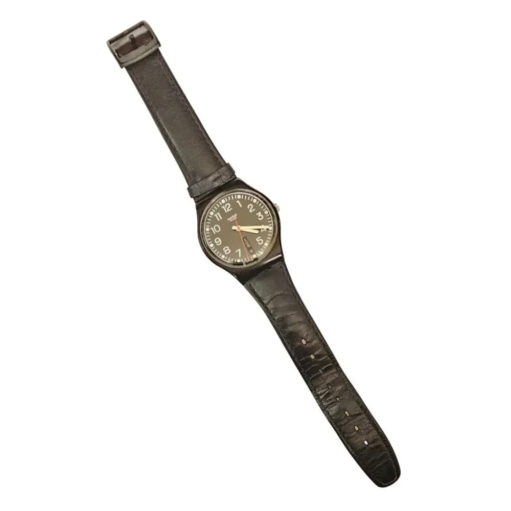 Vintage Swatch Classic All Black Day Date Quartz Watch Military Style